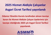 2025 Hizmet Akdiyle Çalışanlar Asgari Ücret Tarifesi yayınlandı.